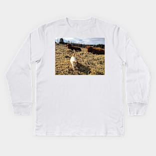 Scottish Highland Cattle Cows and cat 2360 Kids Long Sleeve T-Shirt